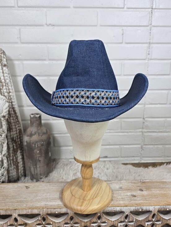 youngan Accessories - Vintage Youngan Blue Denim Cowboy Hat with Embroidered Band